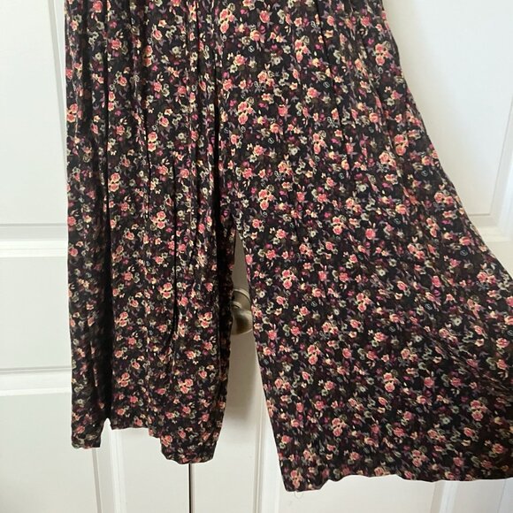 Vintage 90s Floral Jumpsuit Womens Her Rayon Black Pink Grunge Cottagecore - Picture 2 of 13